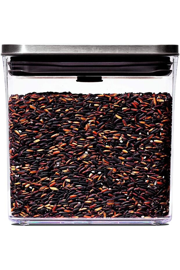 OXO 2.5 Liter Steel Rectangle Pop Container Gray - 1.7 Qt for Dried Beans