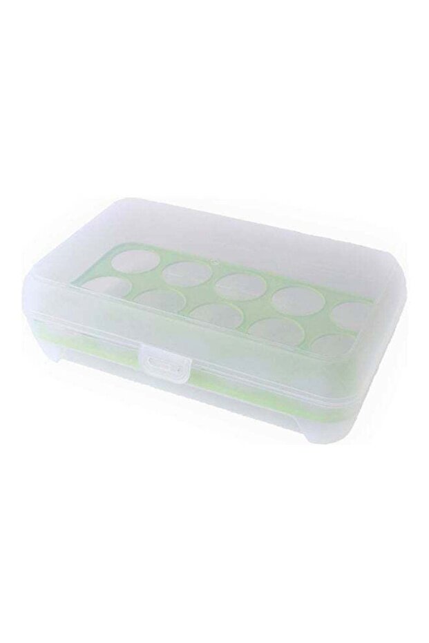 15 Grid Egg Storage Box Clear/Green 26x17x7cm