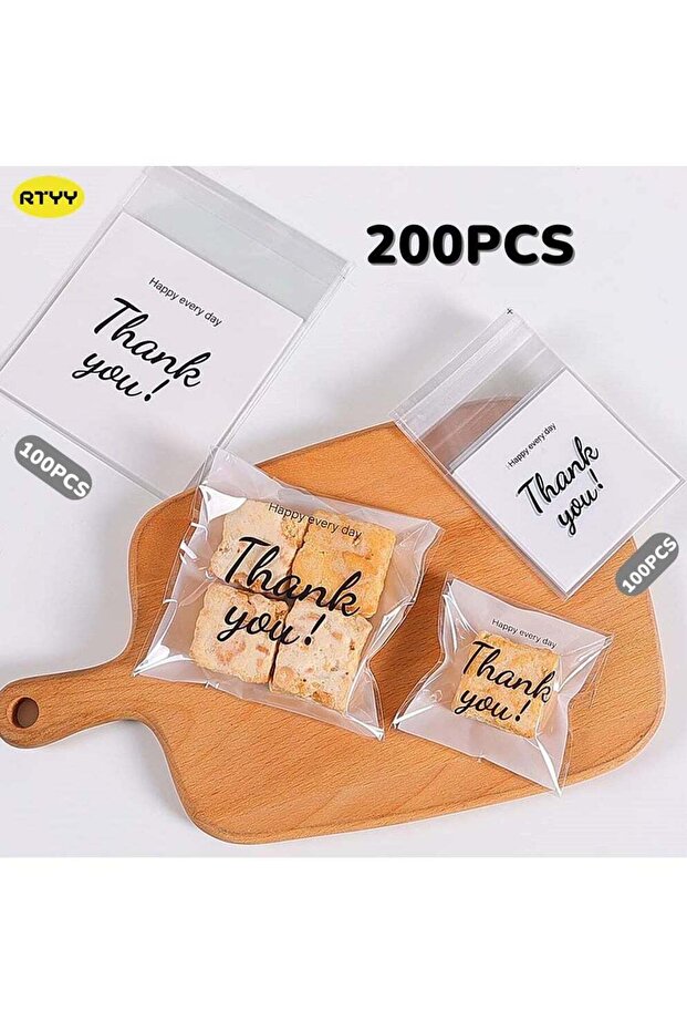 200 Pcs Self Adhesive Cookie Bags, Gift Cookies Candy Packaging Bag with Thank You sign,Opp Ziploc