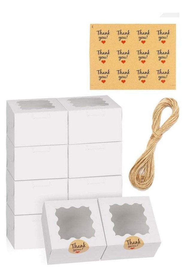 10 white cookie boxes with window,10×10×6cm bread boxes with 12stickers, suitable for small cookies