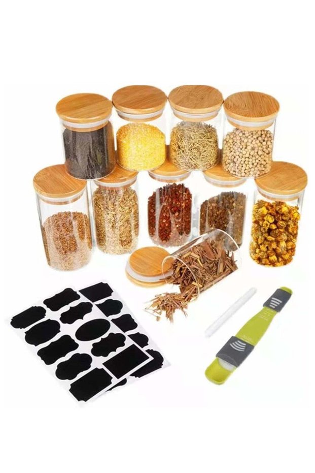 10Pcs Glass Spice Jars, 8oz(220ml)/12oz(340ml) Empty Round Spice Container, Glass Food Storage Cont