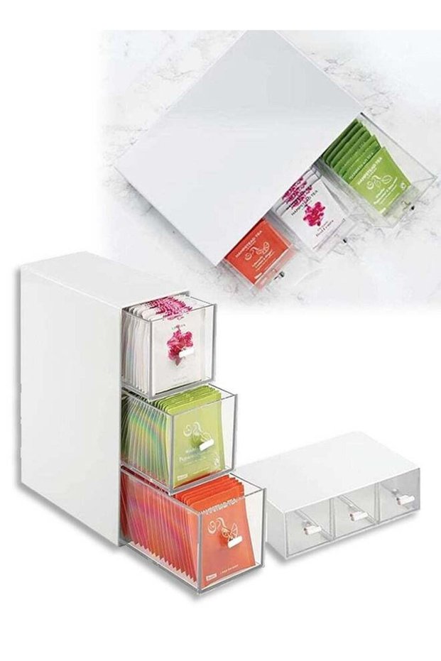 2 PCS Tea Box Tea Bag Organizer, 3 Compartments Tea Storage Box Holder, Tea Chest Container, Tea St