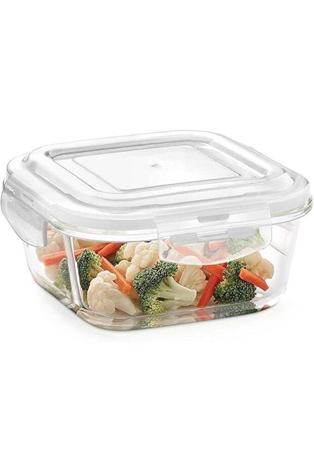 e Square Glass Storage Container with Air Tight Lid, 520 ml