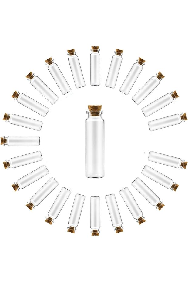 24 Pack 20ml Glass Vials with Corks, Clear Small Bottles for DIY Crafts, Storage and Holiday Decor