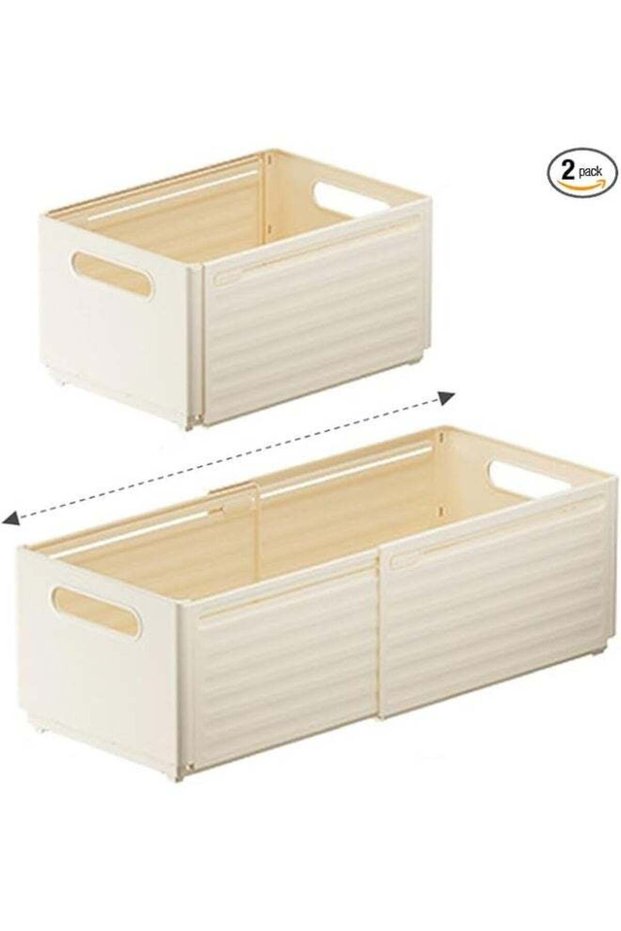 Foldable Storage Bins, 2 Pack Plastic Expandable Boxes for Organizing, Adjustable from 11-18.8" Dra