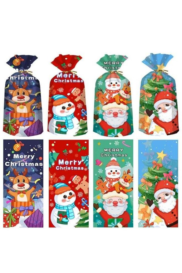50 Pieces Holiday Cello Bag for Christmas, Party Supplies, Candy Bags , Cellophane Bags with Ties,