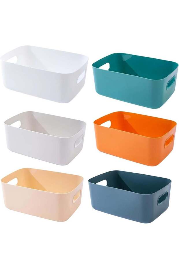 6 Pcs Plastic Storage Bins And Baskets, Multiple Color Plastic Basket Storage Bin, Organizer Contai