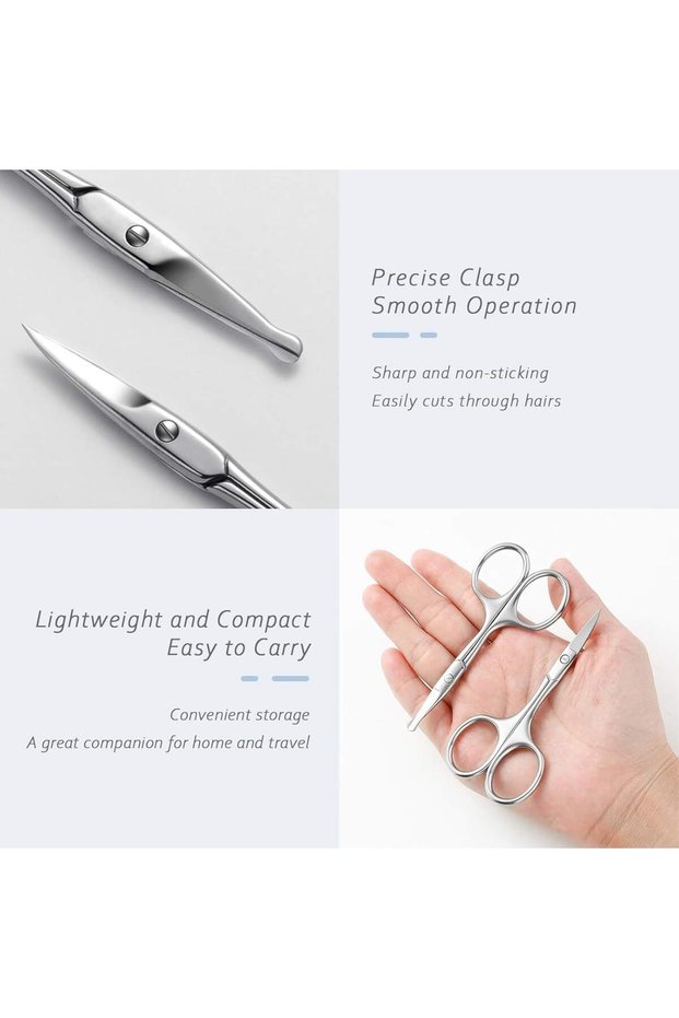 Facial Hair Grooming Scissors, 2 Pack Rounded and Curved Safety Scissors, Stainless Steel Small Sci