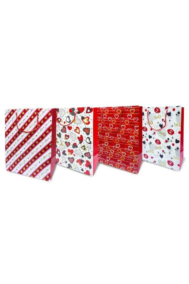 Set of 4 Luxury Valentine’s Day Gift Bags - Multi-Design Festive Gift Wrap Collection with Hearts,