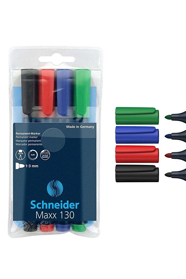 4-Piece Maxx 130 Permanent Marker Round Tip Multicolour