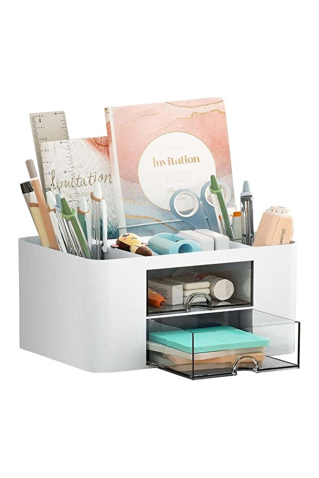 Pen Organizer with 2 Drawer, Multi-Functional Pencil Holder for Desk, Desk Organizers and Accessori