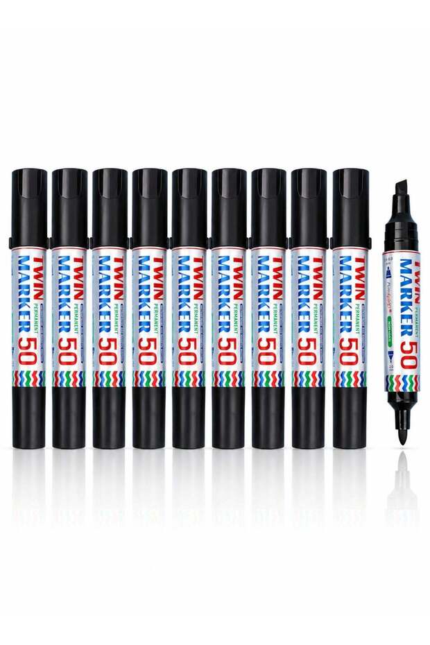 10 Pcs Twin Tip Permanent Markers, Black Oil-Based Double-Sided Marker Pens with Fine & Broad Tips,