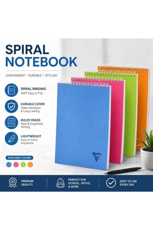 1-Piece A4 Size Top Spiral Notebook 160 Pages Assorted Colours