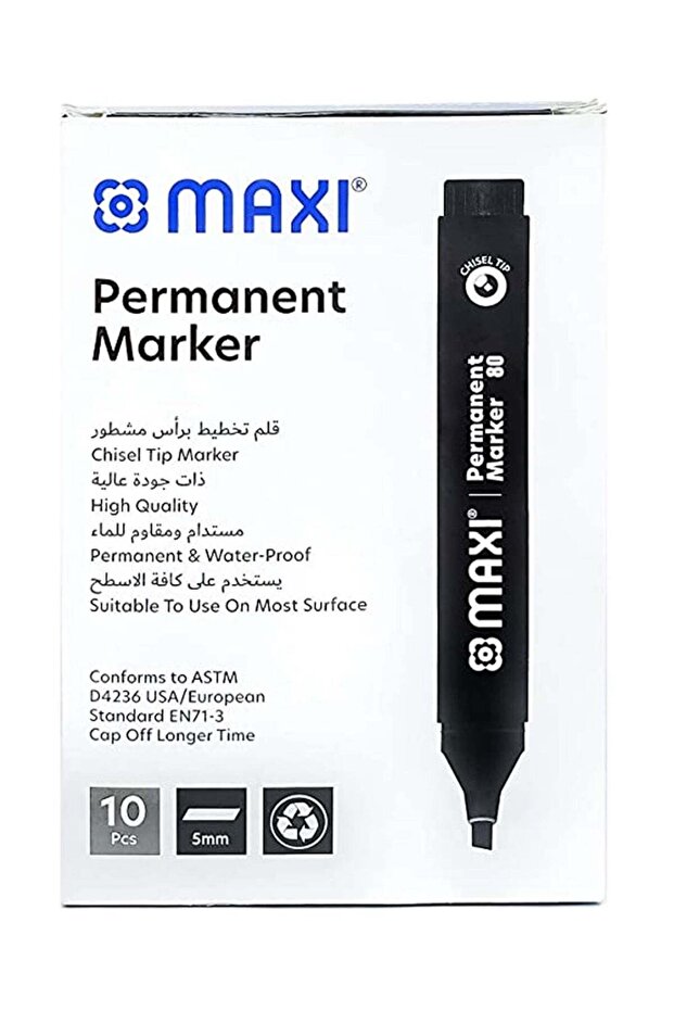 10-Piece Permanent Markers Chisel Tip Black Ink