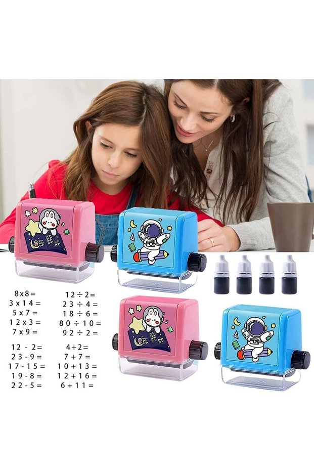 4 Pcs Math Roller Stamps for Kids, Addition and Subtraction Teaching Multiplication Division Stamps