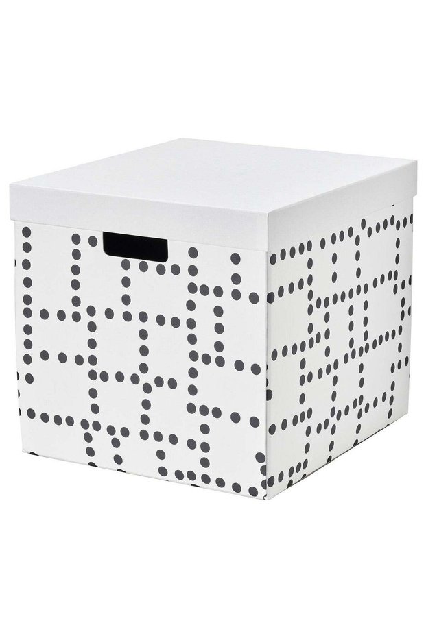 Paperboard Storage Box with Lid, White Dotted Print, 32 x 35 x 31 cm