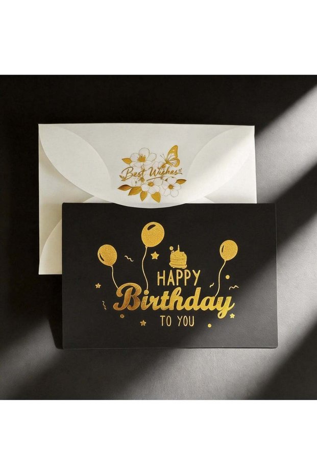 Premium Birthday Card with Gold Embossing,Black & Gold Foil Elegant Happy Birthday to You With Enve