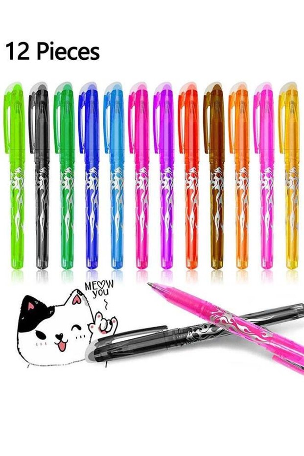 12-Piece Rollerball Pens, Erasable Rollerball Pen Multicolour, Smooth Writing 0.5mm pens with Erase
