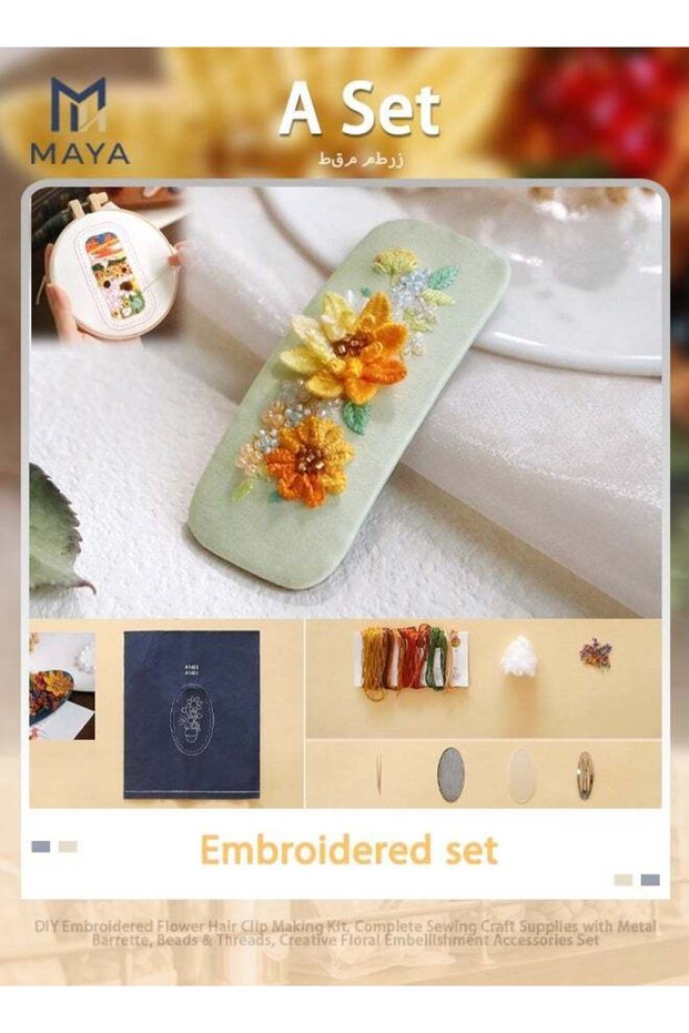 DIY Embroidered Flower Hair Clip Making Kit, Complete Sewing Craft Supplies with Metal Barrette, Be