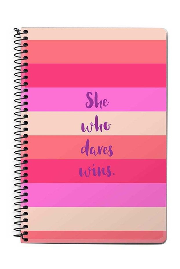 She Who Dares Wins A5 Spiral Notebook Pink/Grey/Purple