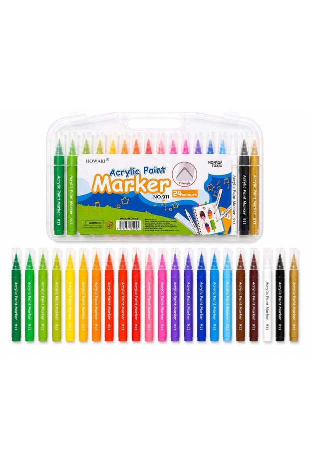 Acrylic Paint Markers Set, 24 Vibrant Water-Based Paint Pens for Rock, Canvas, Wood, Glass & Cerami