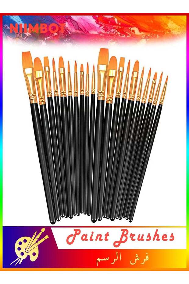 20 Pcs Round Pointed Tip Paintbrushes Nylon Hair Artist Acrylic Paint Brushes for Acrylic Oil Water