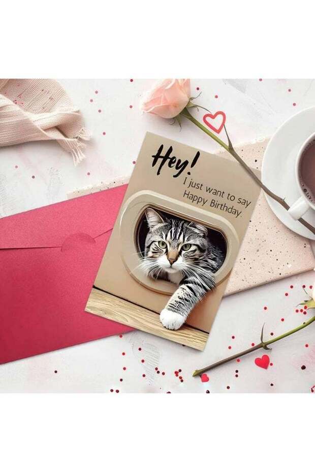 Funny Cat Birthday Card for Man Woman, Cat Lovers Birthday Gifts Card Ideal, "HEY! I Just Want to S