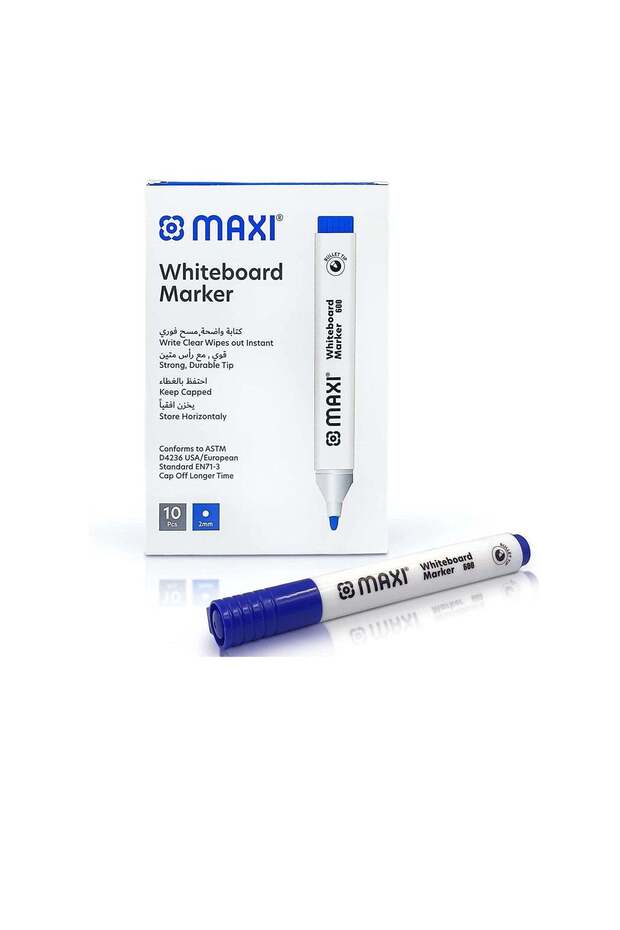 Maxi Whiteboard Marker Bullet tip Box of 10Pc Blue
