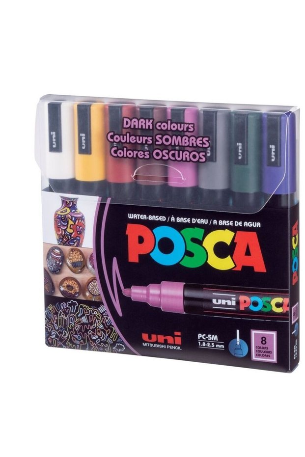 8-Piece Water-Based Round Tip Paint Marker Dark Colour Set