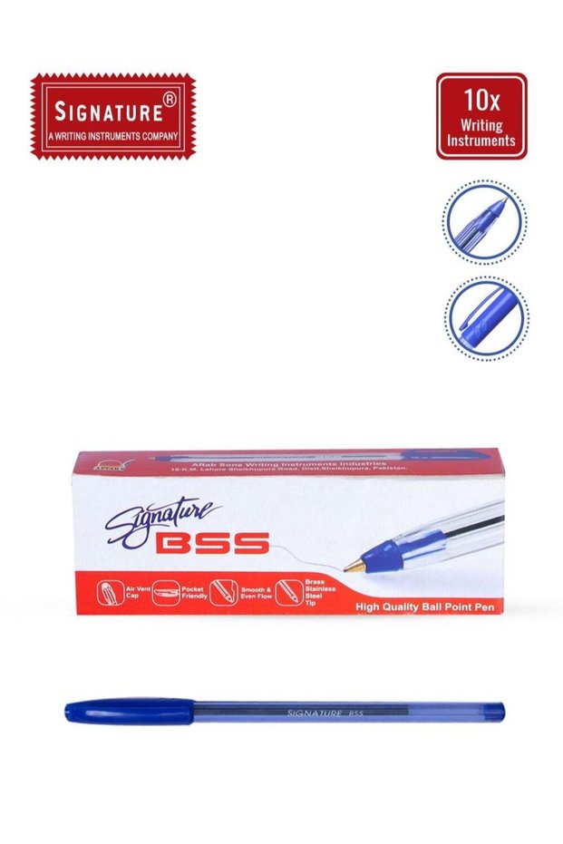 Signature BSS Fine 0.7mm Fine Ballpoint Pens with Blue Ink (Pack of 10)