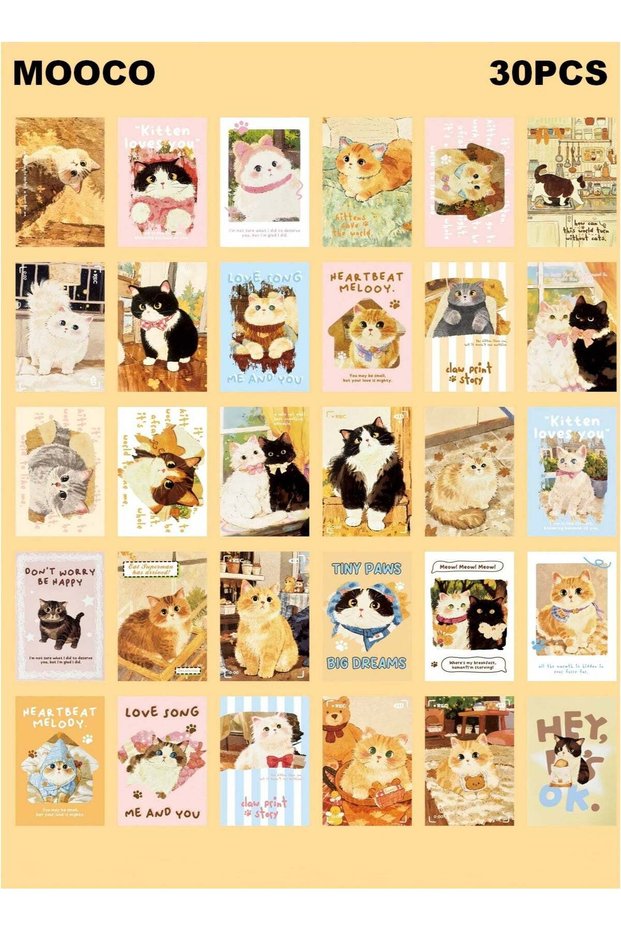 30PCS (14.4*9.8CM) Cute Cat Pattern Thank You Card,Hand-Painted Postcard,Birthday Postcard,Birthday