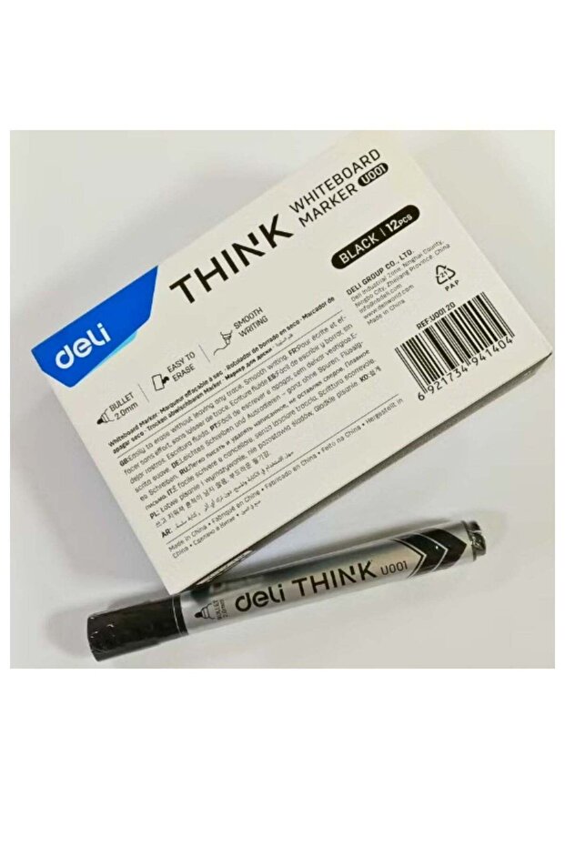 Deli U00120 Whiteboard Marker 2.0mm Black 12 Pcs Bullet Tip