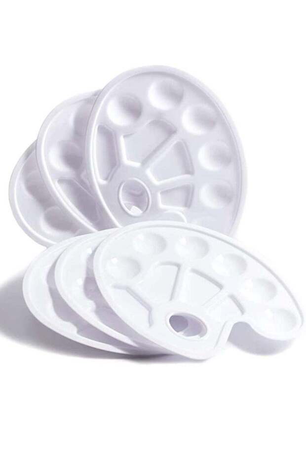 Premium Plastic Paint Pallet Set 6 Pcs with Thumb Hole Washable 10 Wells Ideal for Kids Adults Art