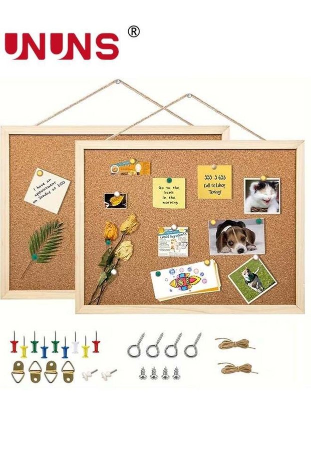 Cork Bulletin Board,2-Pack 30*40CM Cork Boards,Bulletin Board Hanging Natural Wooden Frame Note Boa