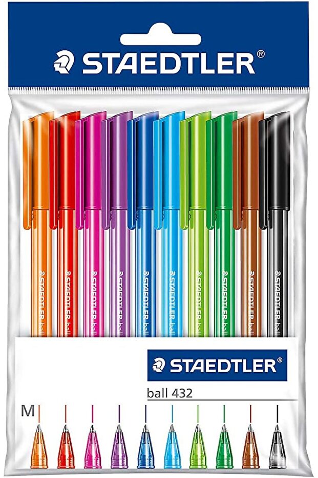 Staedtler Ballpoint Pen Set, 10 Assorted Colours, Line Width 0.5 mm