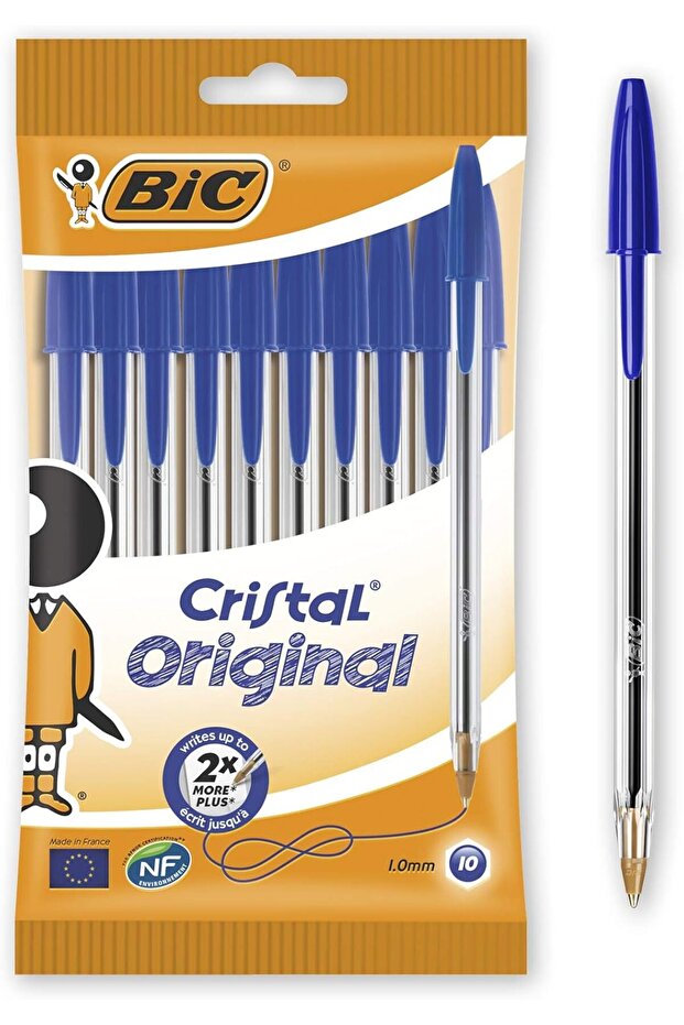 BIC Cristal Original Ballpoint Pens Medium Point 1.0mm Blue Pack of 10