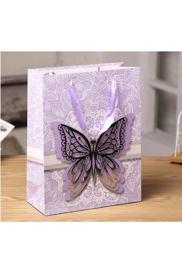 5 Packs Large Butterfly Gift Bag Paper Gift Bags Purple Butterfly Floral Party Favor Bags with Ha