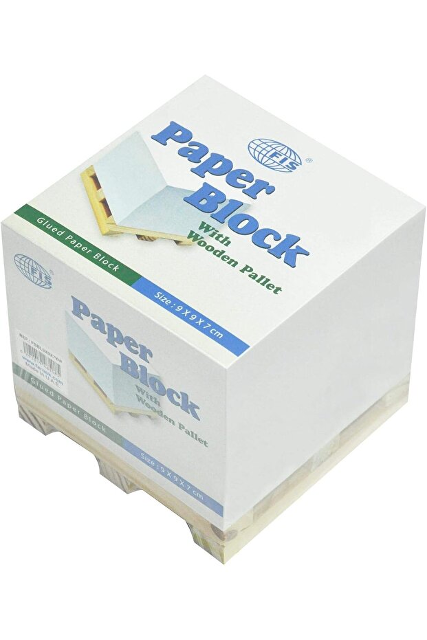 FIS® Paper Block with Wooden Pallet, 90x90x70mm, 80gsm, White