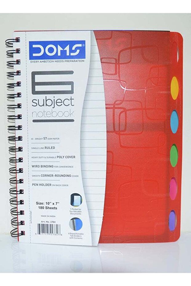 DOMS 1784 B5 6 SUBJECT NOTEBOOK 180 SHEETS