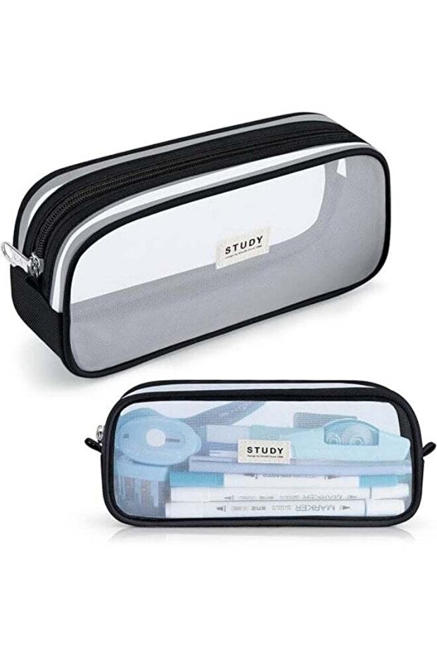 Grid Mesh Pencil Case Large Capacity Pencil Case Big Pencil Pouch With Zipper Simple Stationery Bag