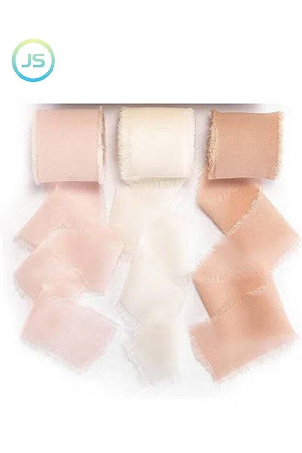 3 Rolls Handmade Fringe Chiffon Ribbon, 4cm x 5m Silk-Like Ribbon Cream Orange Ribbons Set for Wed