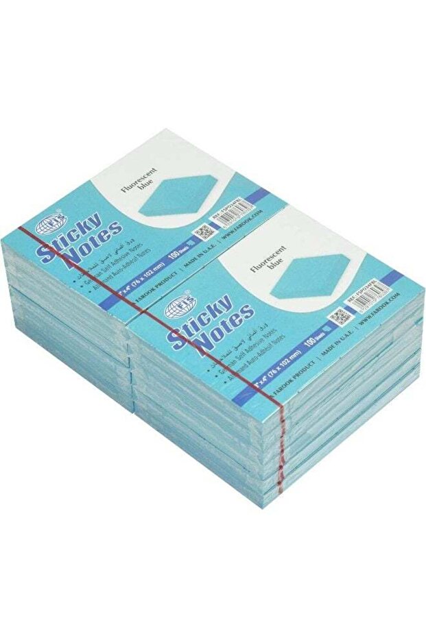 FIS Sticky Notes, Fluorescent Blue, 3 x 4 Inch, 100 Sheets per Pack, 12 Packs Fluorescent Blue