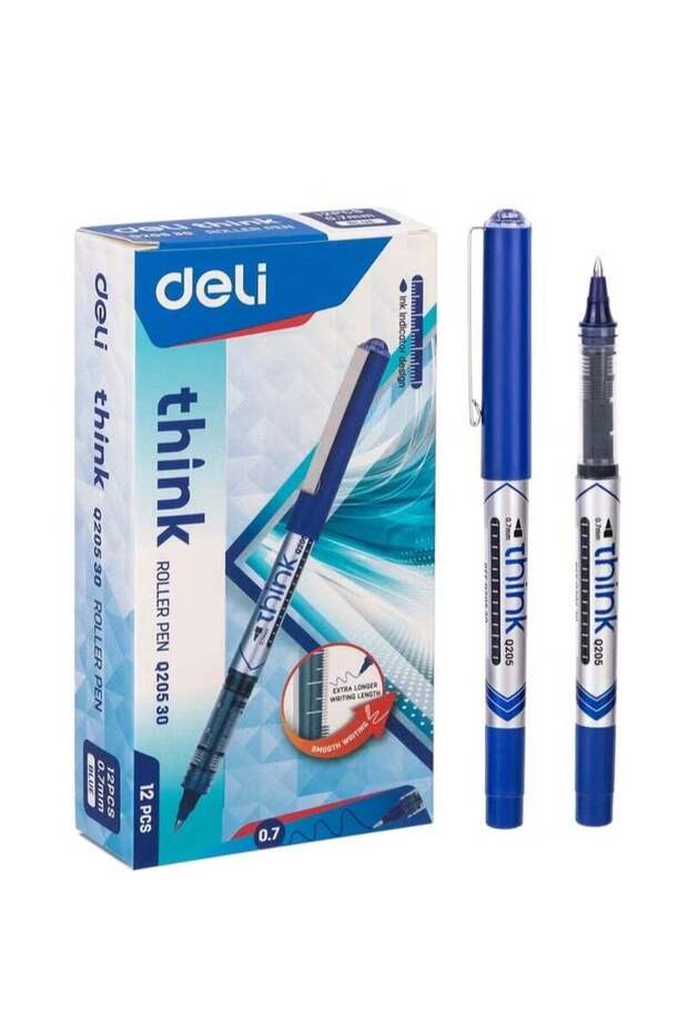 Deli 12-Piece Rollerball Pen 0.7mm Tip Blue Ink