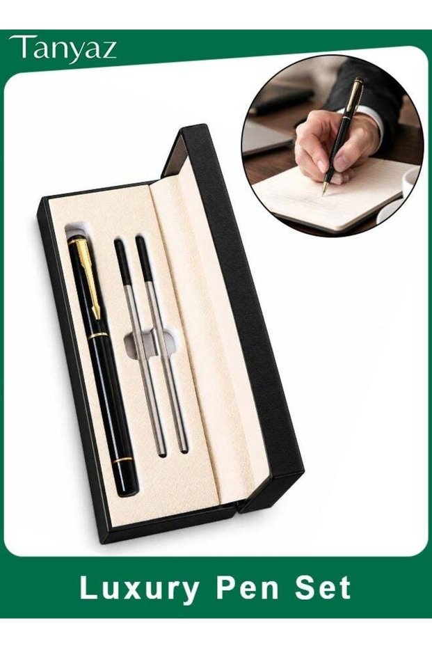 Luxury Pen Gift Set, Black Ink Signature Pen with 2 Refills, 1.0mm Tip Business Writing Pen, Elegan
