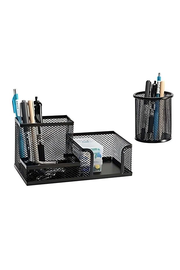 3-Tier Metal Mesh Desk Organizer Set – Multi-Compartment Pen Holder & Stationery Caddy for Office,