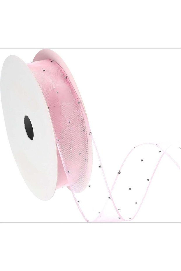 Organza Sheer Ribbon with Silver Rhinestone, 1 Inch x 10 Yard Gauze Wired Ribbon for Christmas Tree