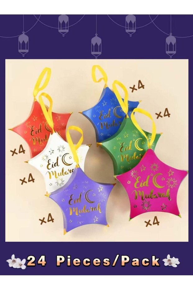 24 Pieces Decorative Star Shape Gift Boxes For Eid Mubarak Ramadan Party Decoration Snack Chocolate