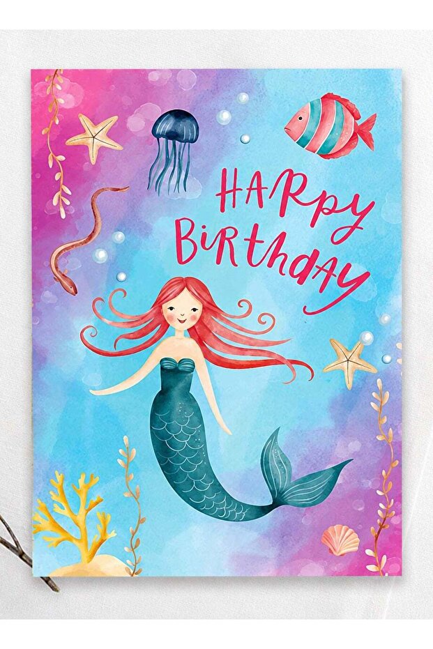 Happy Birthday Mermaid Greeting Card, Magical Underwater Design for Girls, A5, 21 x 14.8 cm