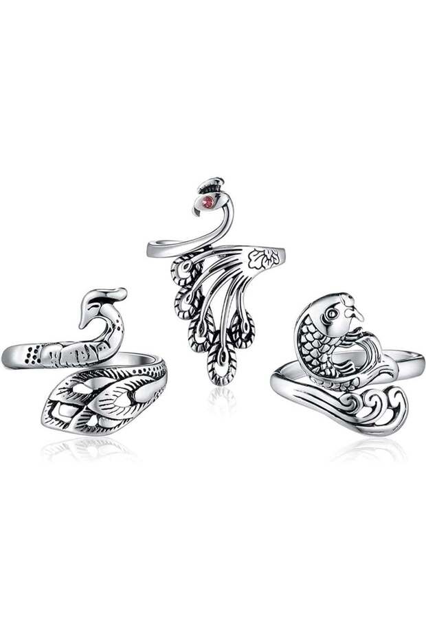 3 Pcs Adjustable Knitting Loop Crochet, Peacock Shaped Open Finger Metal Ring, Yarn Guide Finger Ho