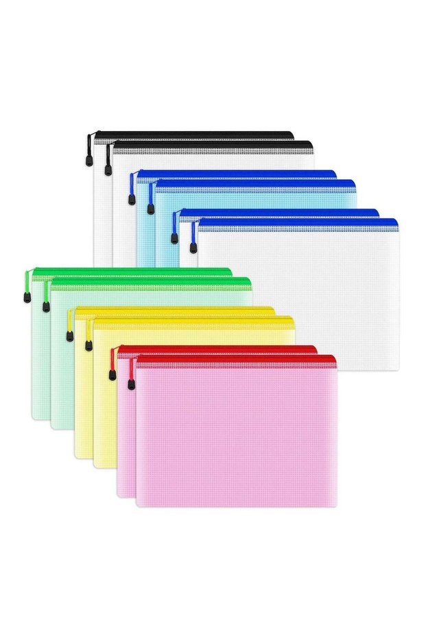 Orgtralix File Folder A5 with Zip Plastic, Mesh Zipper Pouch for Document Bag, Letter Size A5 File